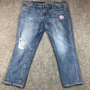 GAP Sexy Boyfriend Fit Jeans Distressed San Francisco Star Patch  Size 16 33R